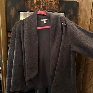 Eileen Fisher Dark Charcoal Open-Front Knit Cardigan